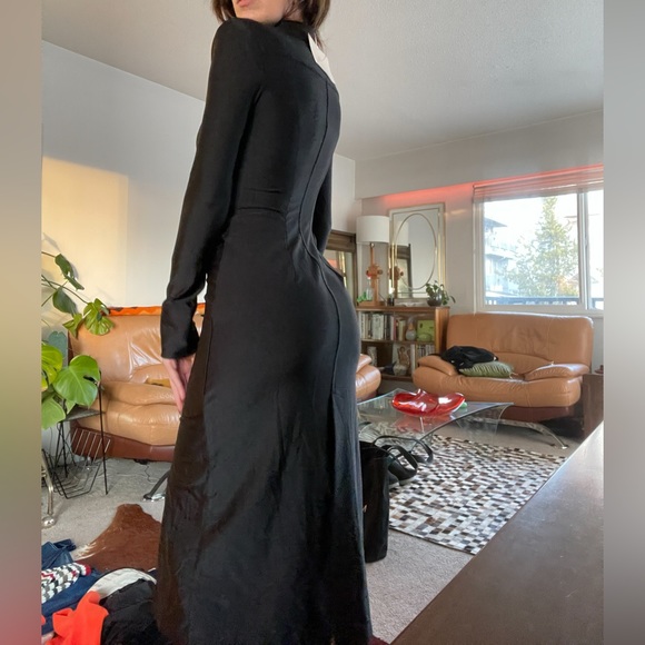 NEW ALEXANDER WANG SHINY BLACK NYLON LONG SLEEVE BUTTON UP MIDI DRESS - Picture 6 of 9